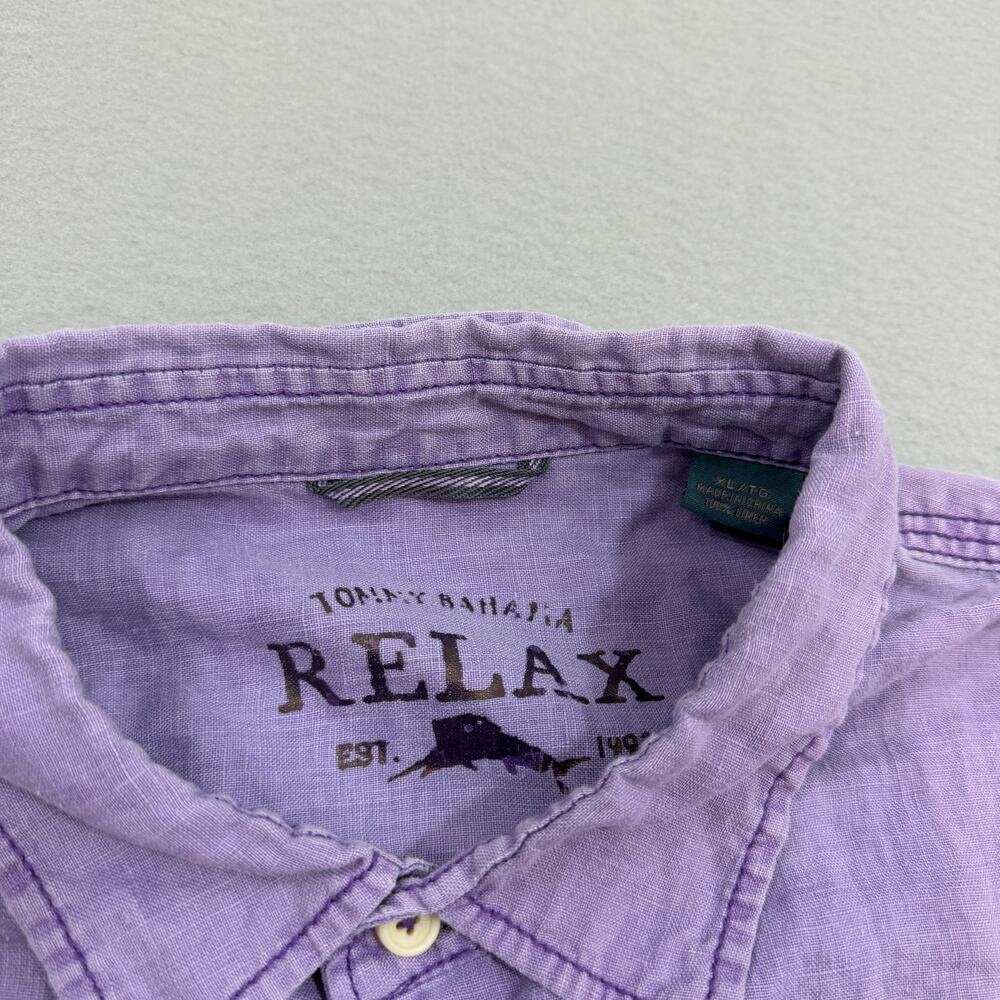 Tommy Bahama Relax 100% Linen Short Sleeve Shirt Men's Extra Large Purple Camp - Picture 4 of 9